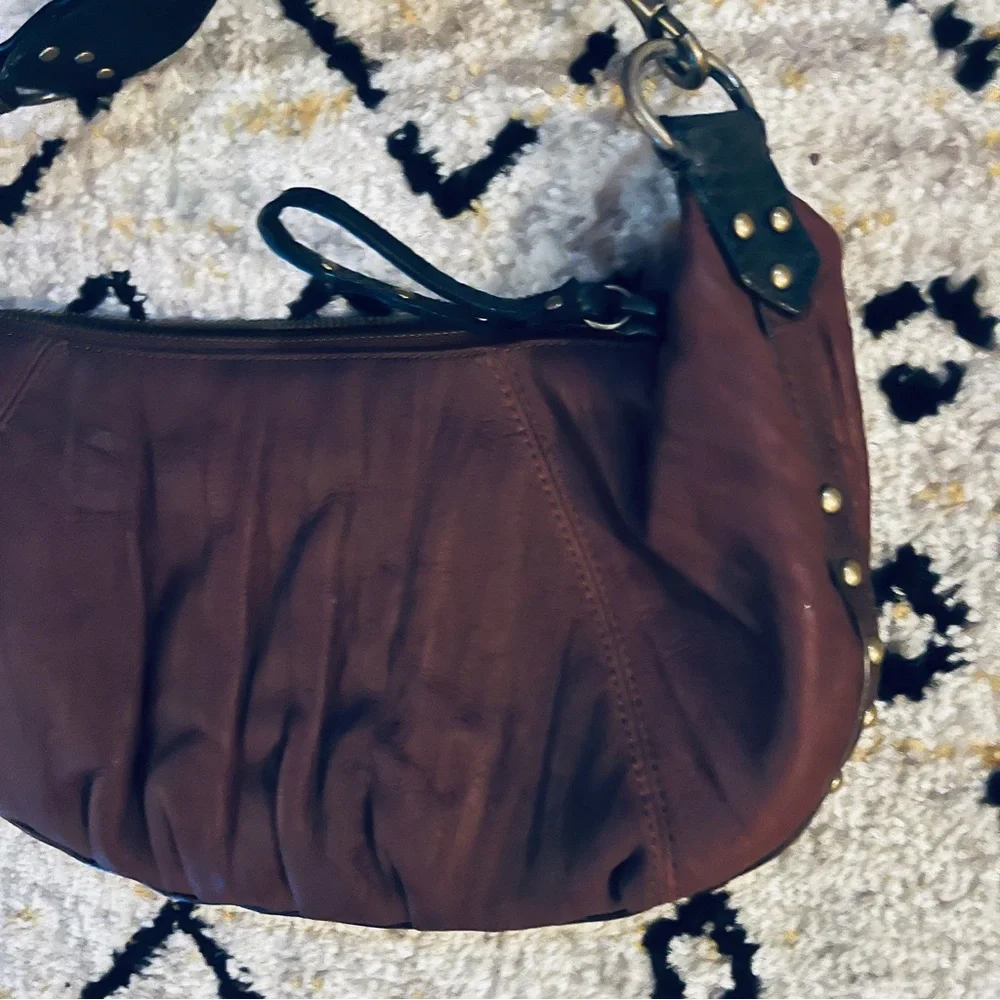 Steve Madden Burgundy Suede Studded Hobo Purse W/ Leather Embellished Strap - Picture 2 of 10
